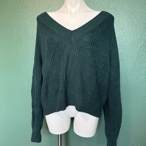 Target A New Day Slouchy Knitted Teal Sweater Long Sleeves V Neck Blue Green